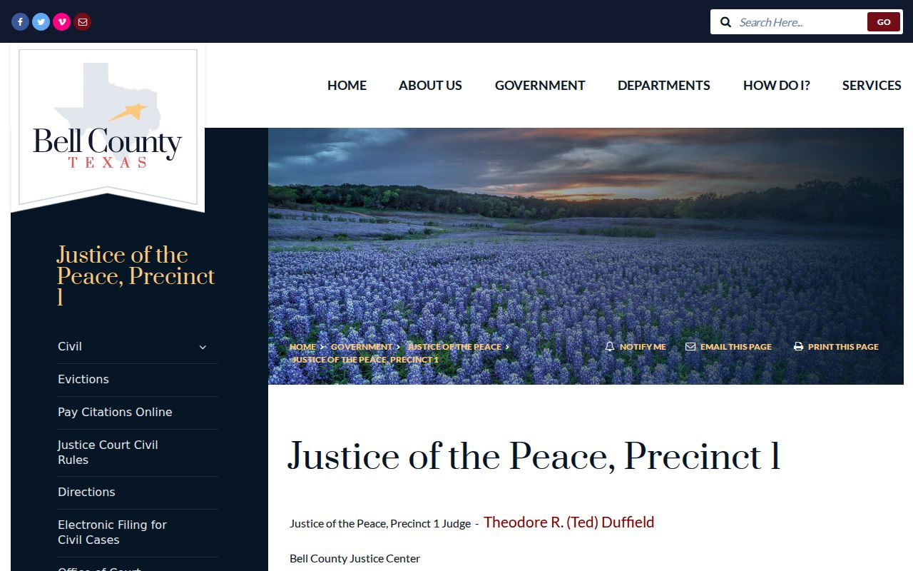 Bell County bench warrant court contact at Justice of the Peace Precinct 1