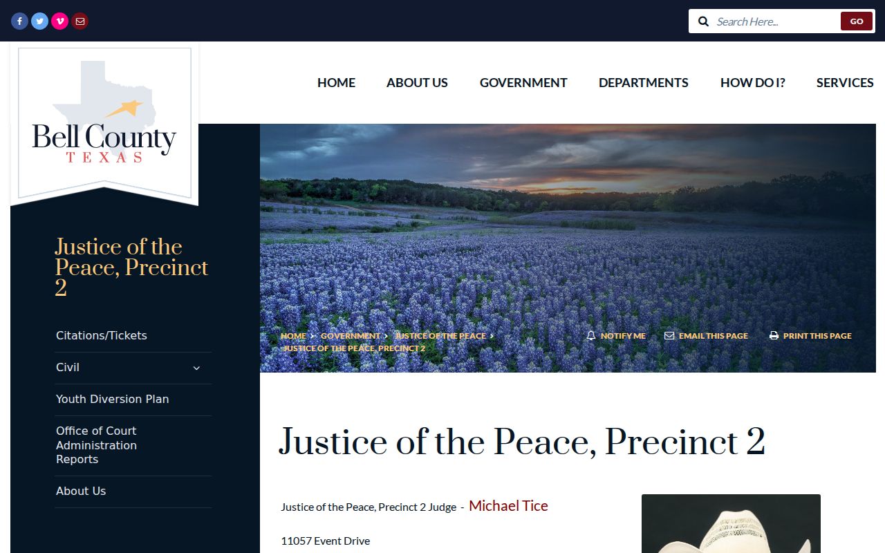 Bell County bench warrant court contact for Justice of the Peace Precinct 2
