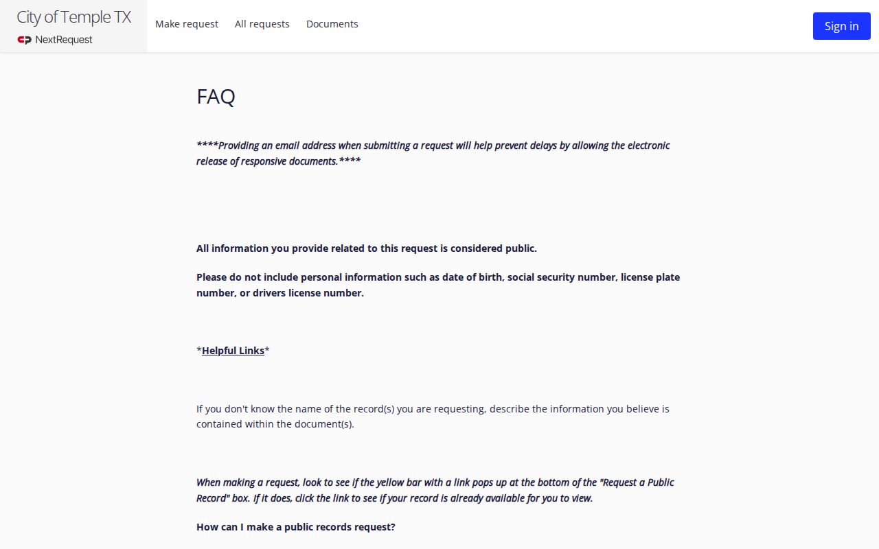 Temple warrant records public-information portal instructions
