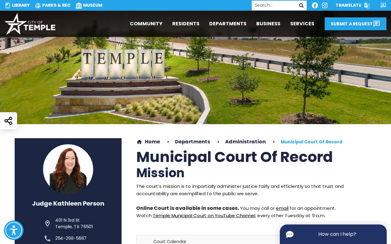 Temple warrant records contact and warrant panel from Municipal Court
