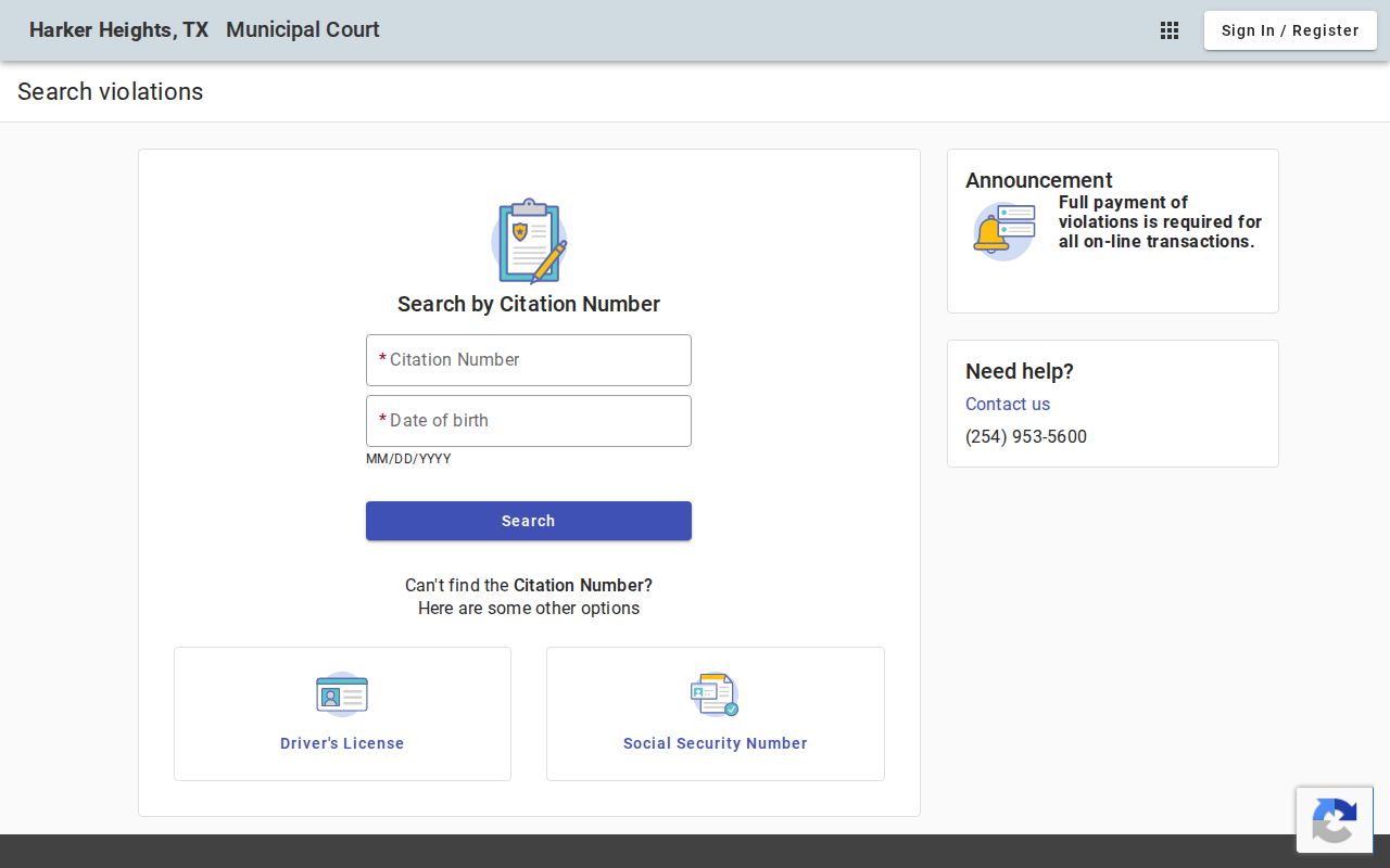 Harker Heights warrant search options on the official municipal payment page