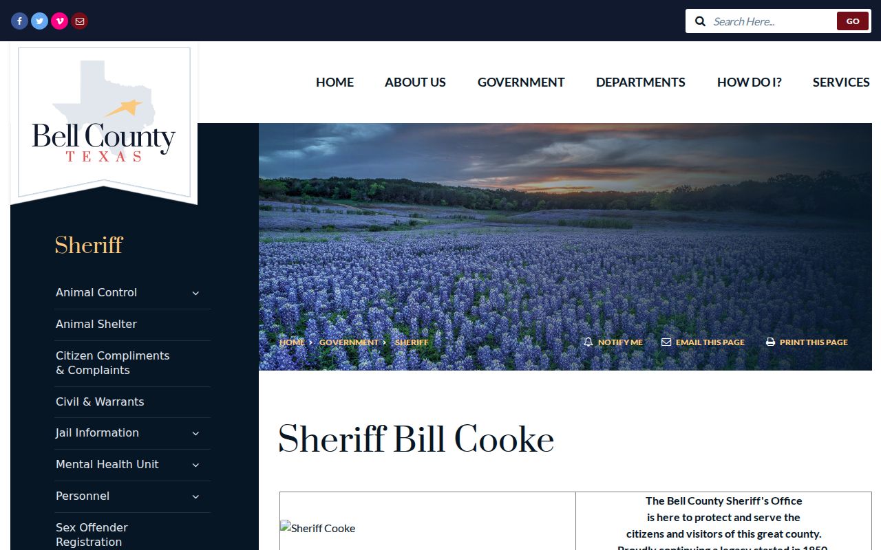 Bell County warrant records contact details on the Sheriff's official page